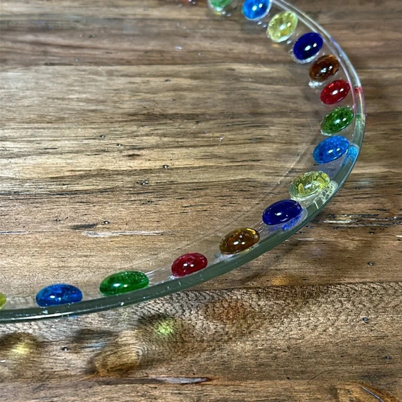 Gorgeous Lrg Glass Multi Color Beaded Embellished 13” Serving Tray Platter Plate - Picture 4 of 7